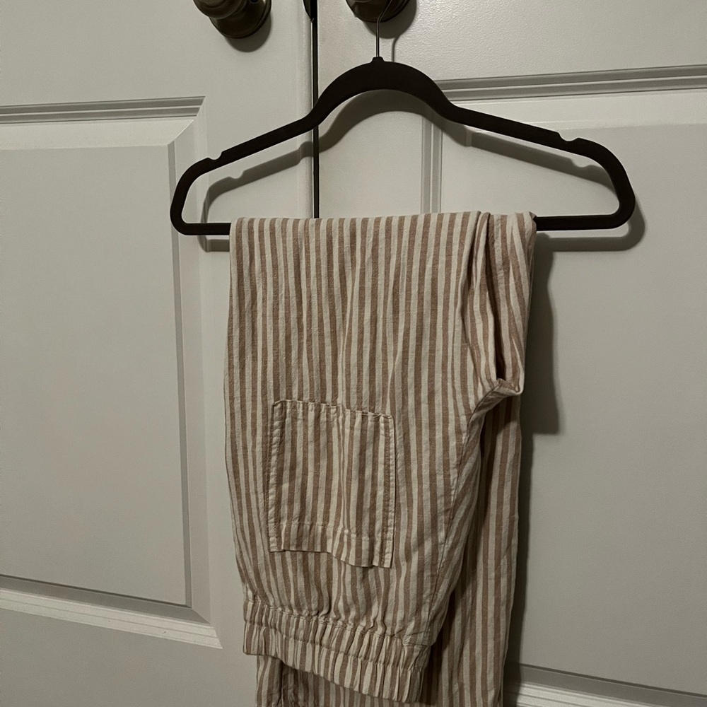 Striped Beige and White Linen Pants